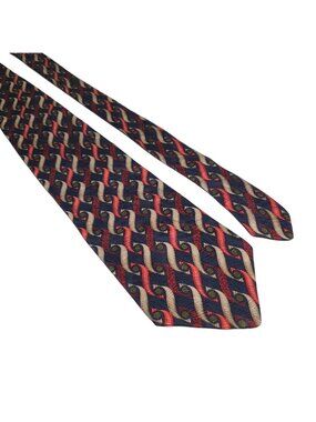 Palani Silk Tie Mens Multicolor Beige Red Navy Woven Abstract Pattern USA Gift